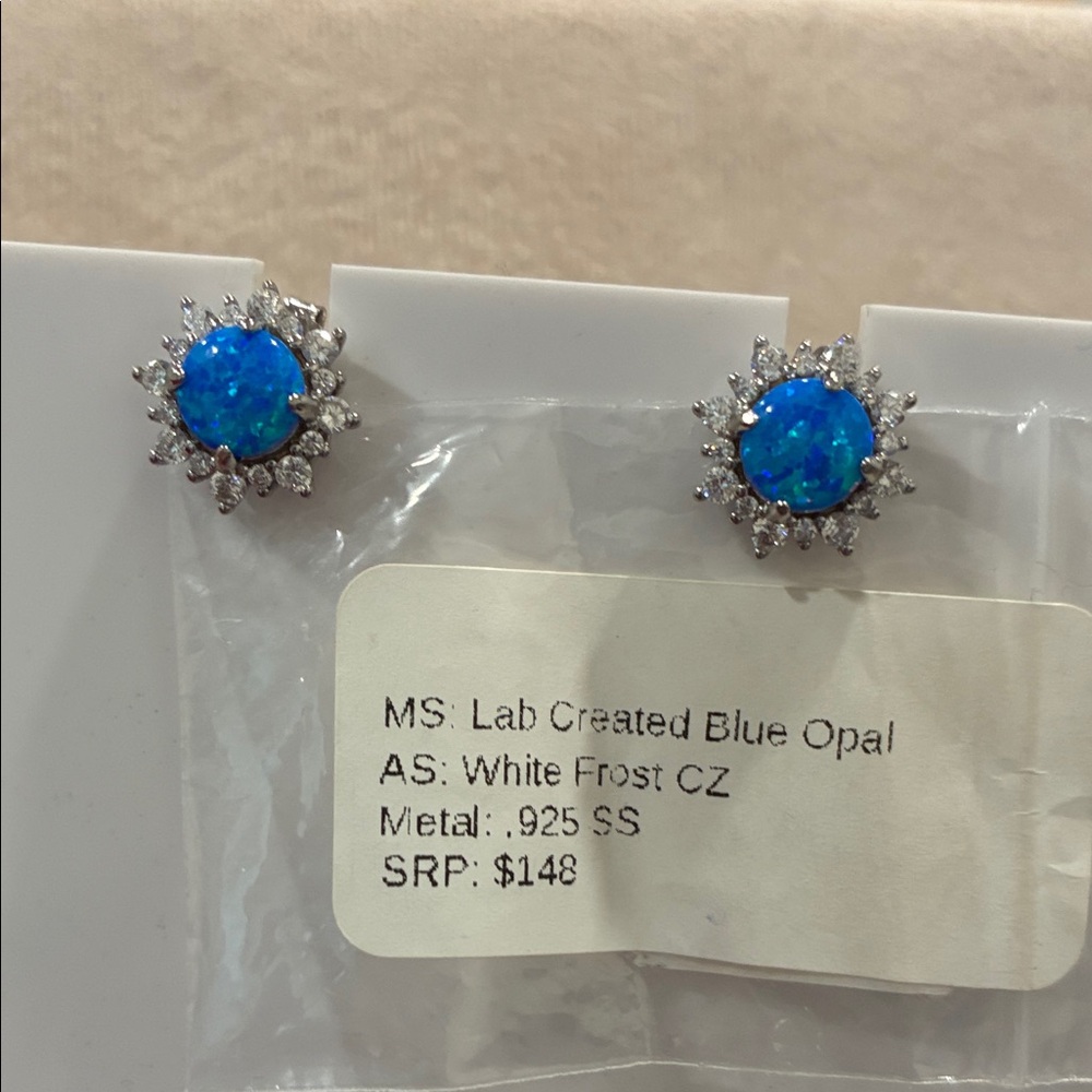 Stunning Blue Opal and White CZ Earrings